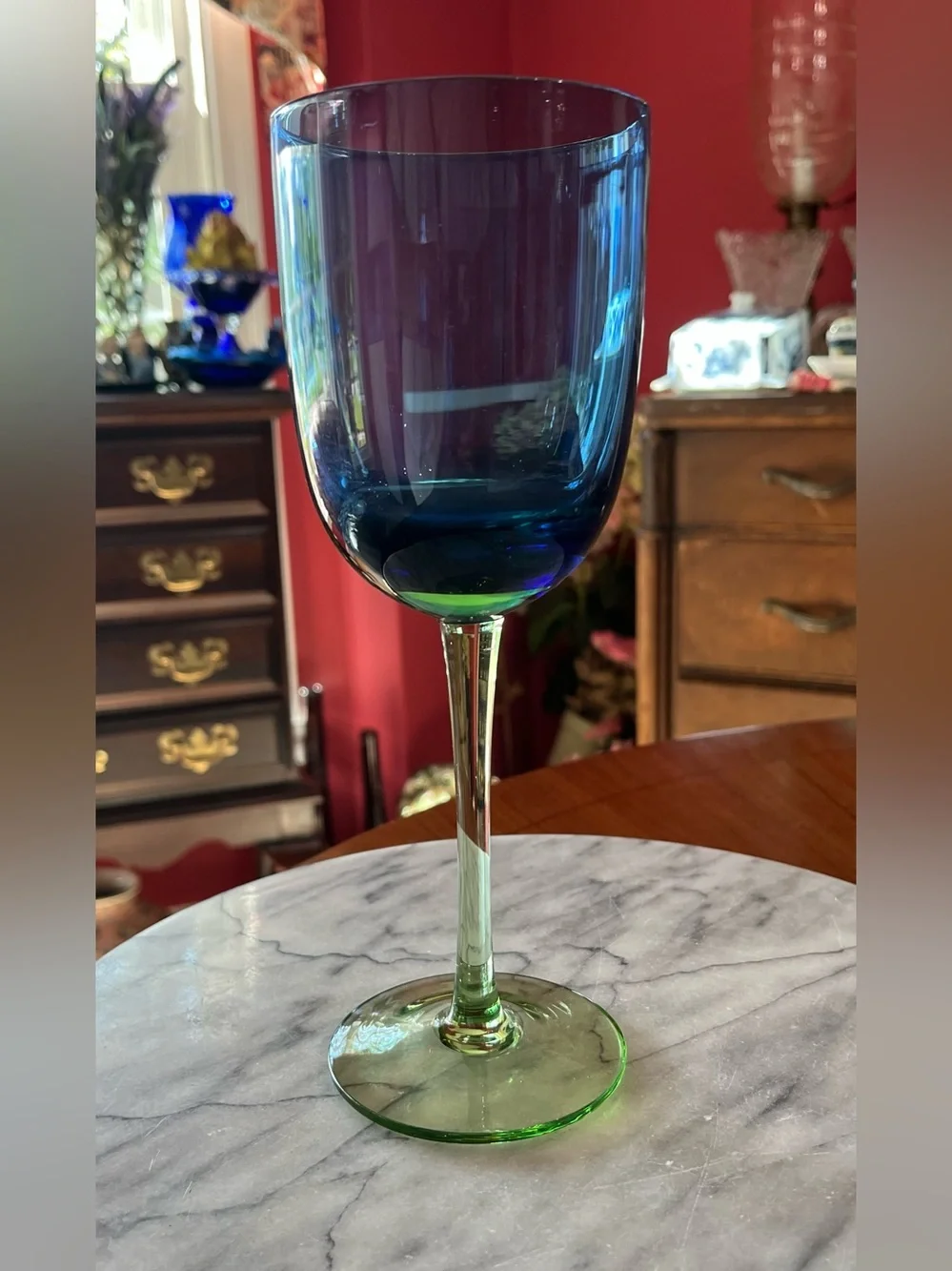 VTG Block Metropolis Festival Blue Green 9” Water Goblets Wine Glasses, 4-Set